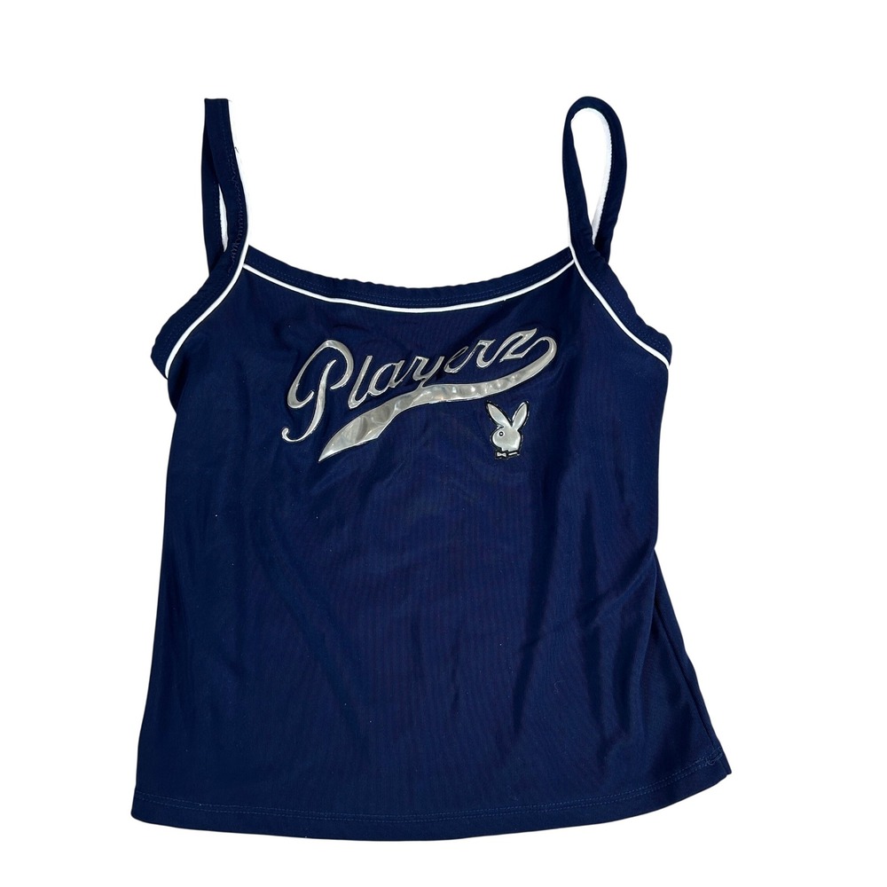 Vintage JK Maple Playerz Playboy Bunny Tank Top Blue Y2K Metallic Graphic Large‎